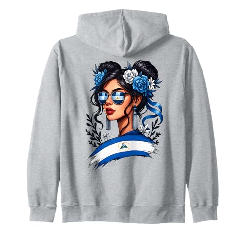 Nicaraguanisches Mädchen Messy Bun Hispanic Heritage Monat Männer Frauen Kapuzenjacke von Nicaragua Nicaraguan Hispanic Heritage Month kids