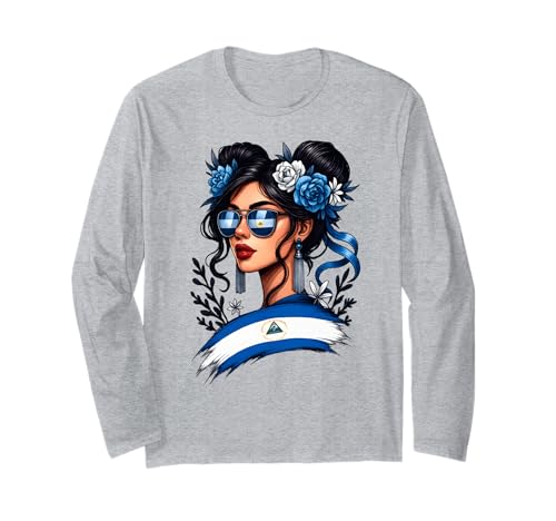 Nicaraguanisches Mädchen Messy Bun Hispanic Heritage Monat Männer Frauen Langarmshirt von Nicaragua Nicaraguan Hispanic Heritage Month kids