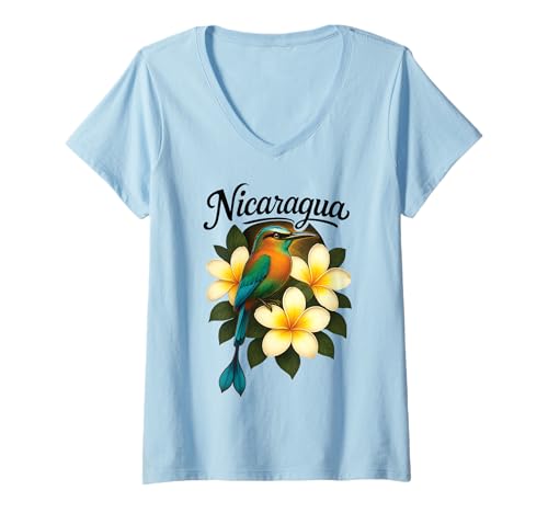 Damen Nicaragua Guardabarranco Sacuanjoche Torogoz 505 Nicoya Flor T-Shirt mit V-Ausschnitt Damen Nicaragua Guardabarranco Sacuanjoche Torogoz 505 Nicoya Flor T-Shirt mit V-Ausschnitt von Nicaragua Tees