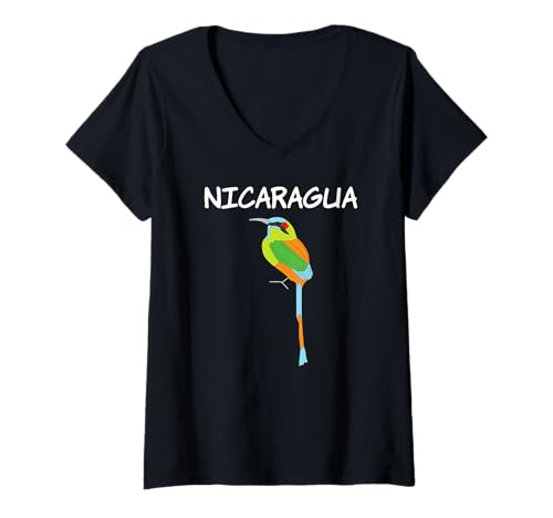 Damen Nicaragua Nicaraguanischer Vogel Mittelamerika Guardabarranco 505 T-Shirt mit V-Ausschnitt Damen Nicaragua Nicaraguanischer Vogel Mittelamerika Guardabarranco 505 T-Shirt mit V-Ausschnitt von Nicaragua Tees