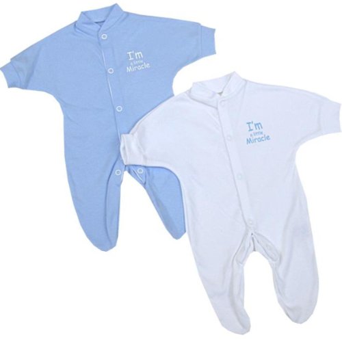 BabyPrem Frühchen 2 Strampler Schlafanzüge Babykleidung 'I'm a Little Miracle' Jungen 32-38cm BLAU P1 von Niccolas B