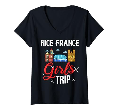 Damen Nizza Frankreich City Trip Skyline Karte Reise T-Shirt mit V-Ausschnitt Damen Nizza Frankreich City Trip Skyline Karte Reise T-Shirt mit V-Ausschnitt von Nice France