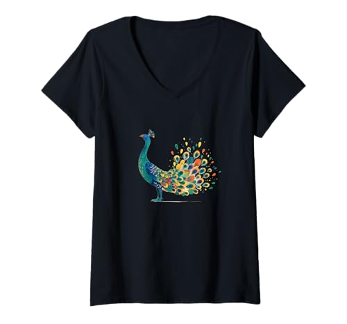 Damen Buntes Pfauenkostüm für Jungen und Mädchen T-Shirt mit V-Ausschnitt Damen Buntes Pfauenkostüm für Jungen und Mädchen T-Shirt mit V-Ausschnitt von Nice Peacock Outfit