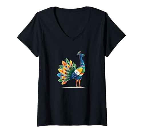 Damen Indischer Pfau in hübschen Farben Kostüm T-Shirt mit V-Ausschnitt Damen Indischer Pfau in hübschen Farben Kostüm T-Shirt mit V-Ausschnitt von Nice Peacock Outfit