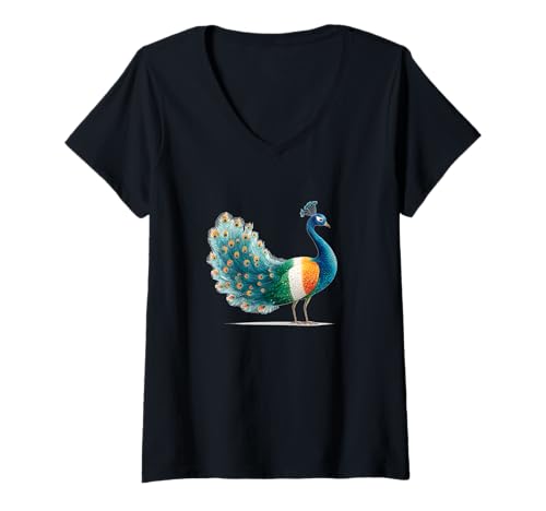 Damen Schönes Pfauenkostüm für indische Tierliebhaber T-Shirt mit V-Ausschnitt Damen Schönes Pfauenkostüm für indische Tierliebhaber T-Shirt mit V-Ausschnitt von Nice Peacock Outfit