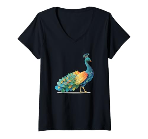 Damen Schönes Pfauenvogel-Kostüm mit schönen Farben T-Shirt mit V-Ausschnitt Damen Schönes Pfauenvogel-Kostüm mit schönen Farben T-Shirt mit V-Ausschnitt von Nice Peacock Outfit