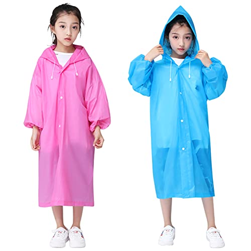 NiceLand Regenmantel Kinder,2 Stück Kinder Regenmantel mit Kapuze,Unisex Kinder Wasserdicht Wiederverwendbar Eva Regenponcho Kleinkind Regenjacke für Camping/Reisen/Schule Gehen von NiceLand