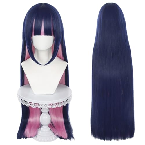 NiceLisa Anime Perücke Anarchy Stocking Lange Gerade Tiefblau Rosa Animation Cosplay Kostüm Perücke von NiceLisa