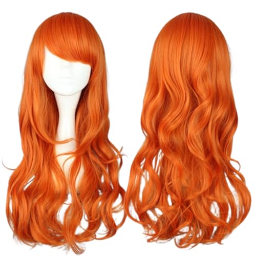 NiceLisa Halloween Party One Piece Nami Cosplay Perücke lange Orange lose Welle Side Bangs Anime Comic Wig Kostüm Perücke von NiceLisa