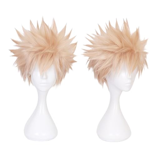 NiceLisa Kurzes Spiky Fluffy Light Blonde My Hero Academia Katsuki Bakugo Cosplay Wigs Kostüm Party Perücken von NiceLisa