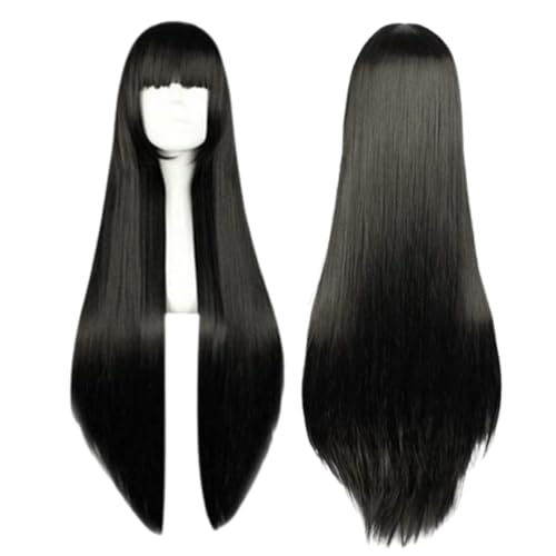 NiceLisa 80cm Gerade Lang Schwarz Halloween Cosplay Perücken Frauen Animation Cosplay Perücke mit flachen Bangs von NiceLisa