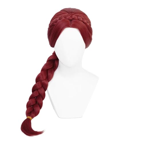 NiceLisa Tiefrote lange Perücke geflochtene Prinzessin Cosplay Kostüm Perücke für Frauen mit Bangs von NiceLisa
