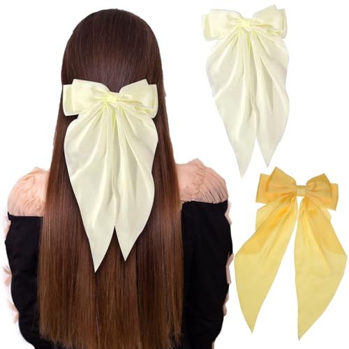 NiceYnn 2 Stück Haarspangen, große Schleife mit Band, Haarnadeln, Haarspange aus Satin, für Damen, Mädchen, Geburtstag, Frisur, Dekoration, Pferdeschwanz, #A, Gelb/Beige NiceYnn 2 Stück Haarspangen, große Schleife mit Band, Haarnadeln, Haarspange aus Satin, für Damen, Mädchen, Geburtstag, Frisur, Dekoration, Pferdeschwanz, #A, Gelb/Beige von NiceYnn