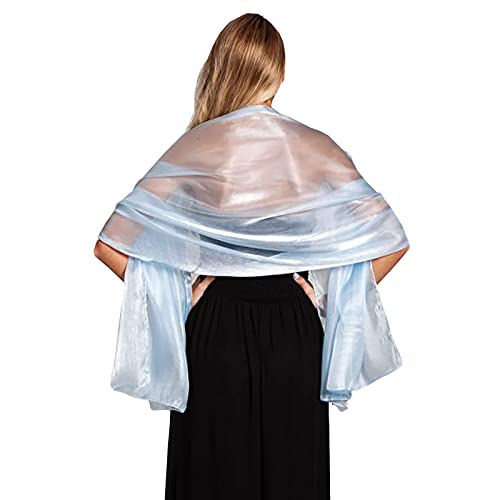 NiceYnn Chiffon-Organza-Schal, für Abendkleider, Damen, Übergröße, 170 x 72 cm, durchsichtig, glatt, seidig, Schal, Hochzeit, formelle Party, hellblau, One size von NiceYnn