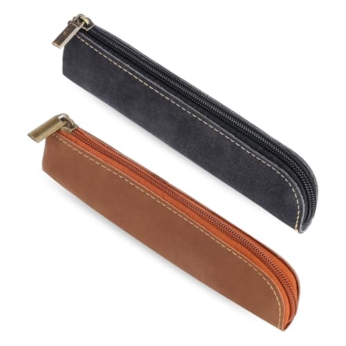 Nicear 2 Stück kleine Federmäppchen aus PU-Leder, tragbare Schreibwarentaschen mit Reißverschluss zum Aufbewahren und Organisieren von Stiften und Schreibwaren von Nicear