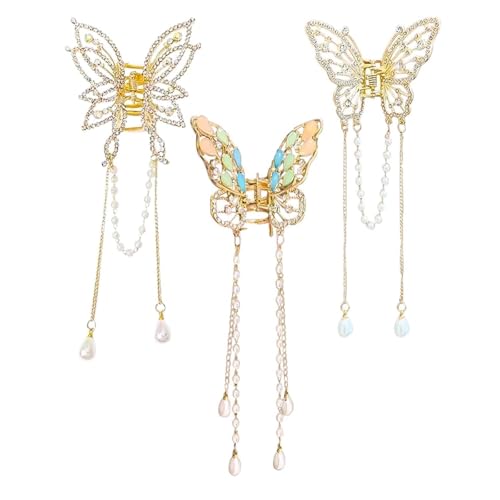 Nicear 3 Stück Schmetterling Haarklammern Metall Haarklammern Mit Strassstein Hairstyling Zubehör Für Frauen Mädchen von Nicear