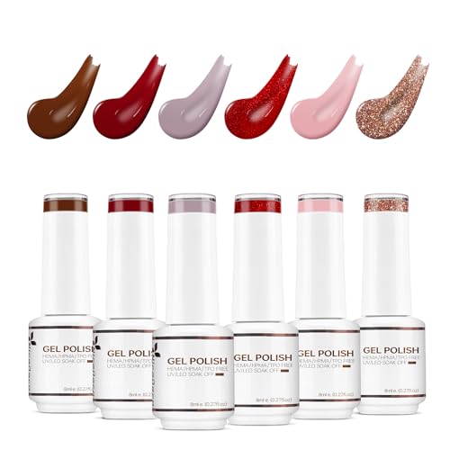 Nicedeco Gel Nagellack Set Braun 8ml 6 Farben Soak Off LED UV Gel Nagellack Rot Braun Rosa Gellack Gel Nail Polish Set von Nicedeco