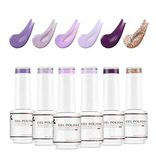 Nicedeco UV Gel Nagellack Lila Set 8ml 6 Farben Soak Off Gel Nagellack Violett UV LED Gellack Purple Gel Nail Polish Set von Nicedeco