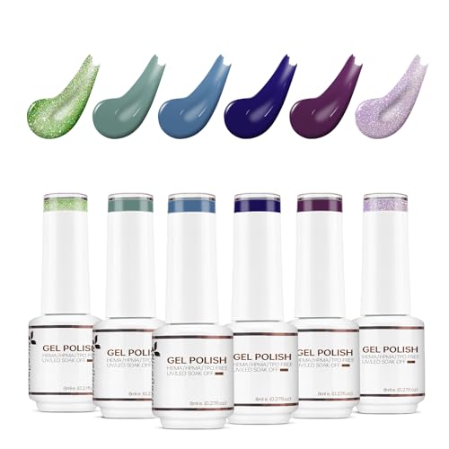 Nicedeco UV Gel Nagellack Set 8ml 6 Farben Soak Off Gel Nagellack Grün Blau Violett Lila Glitzer Schimmer Gellack LED UV Gel Nail Polish Set von Nicedeco