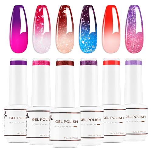 Nicedeco UV Nagellack Thermo Set 6 Farben 8ml Temperature Color Changing Nail Polish Chameleon Nagellack UV LED Soak Off Gel Nagellack Set 6-29 von Nicedeco