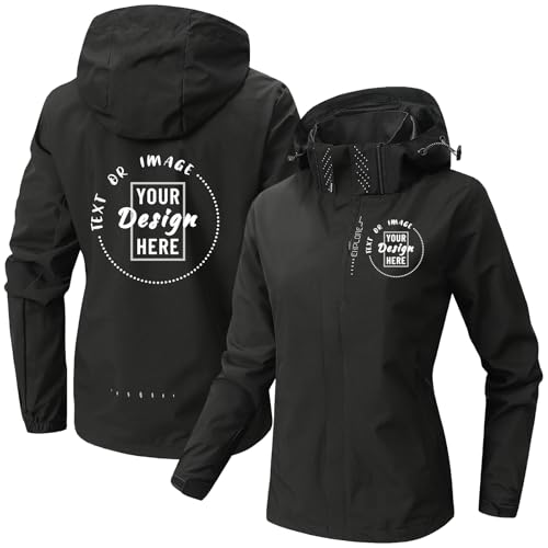 Nicevhljac Personalisierte Damen Softshelljacke Wasserdicht Winddicht Mantel Angepasst mit Textfoto Outdoor Regenmantel, Schwarz , XL von Nicevhljac