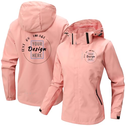 Nicevhljac Personalisierte Damen Softshelljacke Wasserdicht Winddicht Mantel Angepasst mit Textfoto Outdoor Regenmantel, rose, S von Nicevhljac