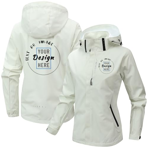 Nicevhljac Personalisierte Damen Softshelljacke Wasserdicht Winddicht Mantel Angepasst mit Textfoto Outdoor Regenmantel, weiß, S von Nicevhljac
