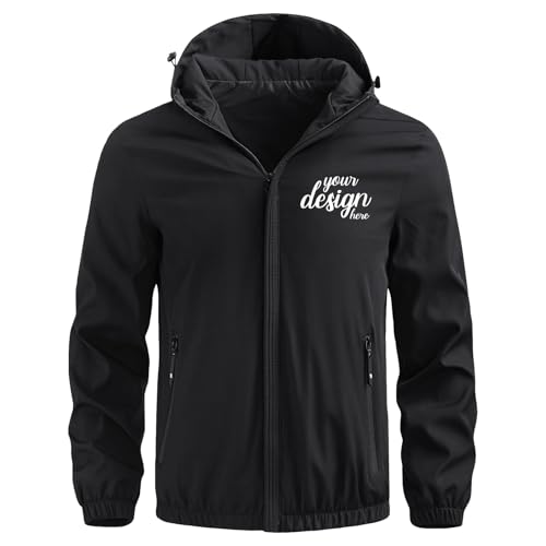 Nicevhljac Personalisierte Herren-Softshell-Jacke, personalisierbar, winddicht, mit jedem Text und Fotodruck, Schwarz , L von Nicevhljac