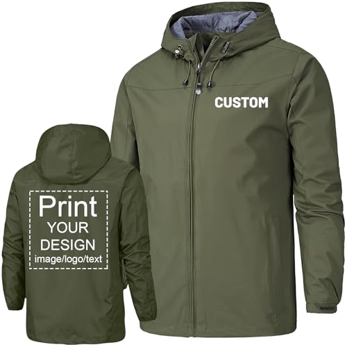 Nicevhljac Personalisierte wasserdichte Herrenjacke, personalisierbar, für den Außenbereich, leichter Regenmantel mit jedem Text-Logo, Foto, armee-grün, M von Nicevhljac