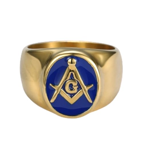 Nicey Klassischer religiöser Stil Blauer Email-Freimaurer Ring Herren Rock Punk Party Schmuck von Nicey