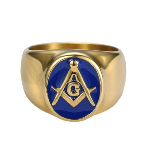 Nicey Klassischer religiöser Stil Blauer Email-Freimaurer Ring Herren Rock Punk Party Schmuck von Nicey