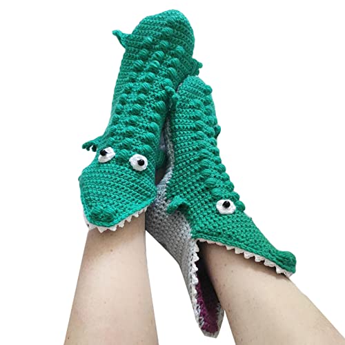 unny Socks Tier-Stricksocken für Herren und Damen, Krokodilsocken, skurrile Alligator-Chamäleon-3D-Manschette, warme Bodensocke (grünes Krokodil-Erwachsene, Einheitsgröße), Grünes Krokodil für von Niceyoeuk