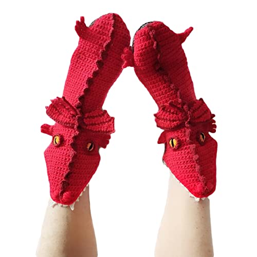 unny Socks Tier-Stricksocken für Herren und Damen, Krokodilsocken, skurrile Alligator-Chamäleon-3D-Manschette, warme Bodensocke (roter Drache, Erwachsene, Einheitsgröße), Red Dragon-Erwachsene, von Niceyoeuk