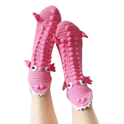 unny Socks Tier-Stricksocken für Herren und Damen, Krokodilsocken, Neuheit, skurriles Alligator-Chamäleon-3D-Manschette, warme Bodensocke (rosa Krokodil-Erwachsene, Einheitsgröße), Rosa von Niceyoeuk