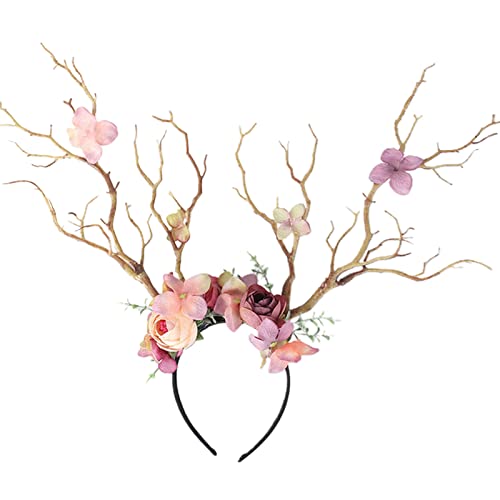 Women Elk Antlers Headband Christmas Deer Antlers Hairpin Headband Flower Branch Decoration Head Hoop Hair Accessory for Party Photography (Light Coffee, 40cm*42cm*5cm) von Niceyoeuk