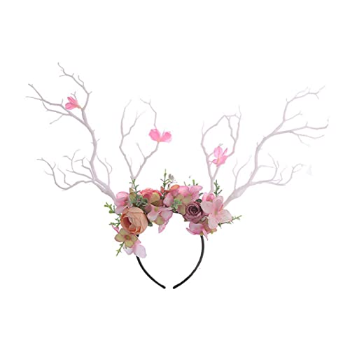 Women Elk Antlers Headband Christmas Deer Antlers Hairpin Headband Flower Branch Decoration Head Hoop Hair Accessory for Party Photography (White, 40cm*42cm*5cm) von Niceyoeuk