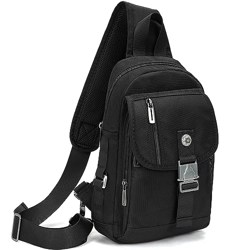 Nicgid Sling Bag Brust Schulter Rucksack Umhängetaschen für iPad Tablet Outdoor Wandern Herren Damen (Schwarz-016) von Nicgid