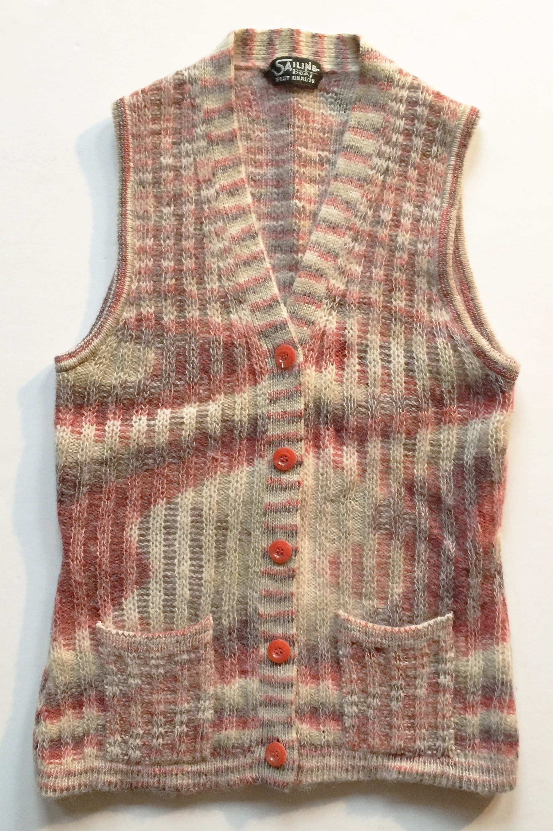 Vintage Koralle Bunte Wolle Gerippte Weste Vintage Koralle Bunte Wolle Gerippte Weste von Nichetique