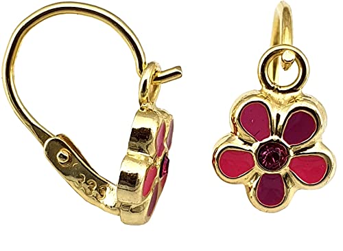 Ohrringe Blume pink Zirkonia lila Gold 333 Kinderohrringe Blümchen 8 Karat von Nicht Zutreffend