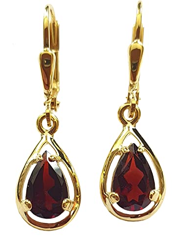 Ohrringe Gold 333 Granat Ohrhänger Hänger 8 Karat Gelbgold Granatohrringe von Nicht Zutreffend