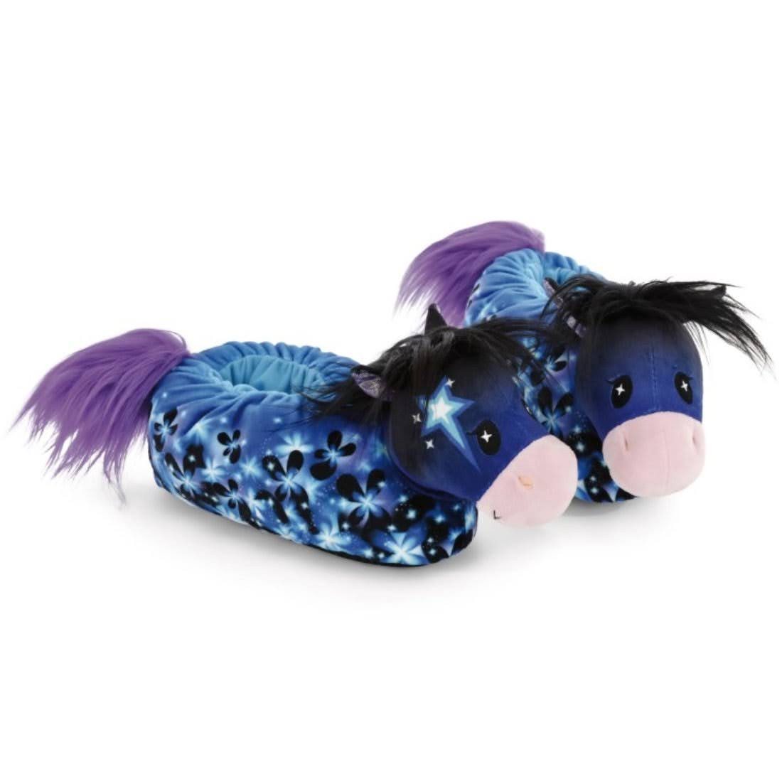 Nici Nici Hausschuhe Pony Starflower in blau-schwarz 38-41 Plüsch Plüsch Hausschuhe von Nici