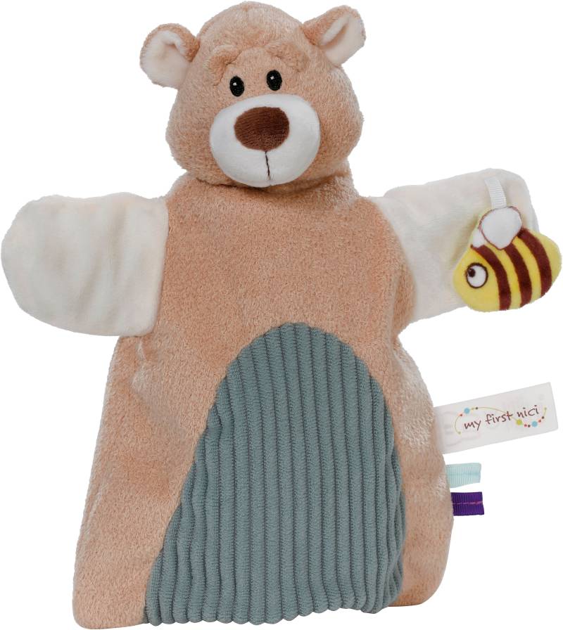 Nici Schmusetuch "My first NICI, Handpuppe Bär 2in1 26x25 cm" sanfte Materialmix aus glattem und geripptem Plüsch von Nici