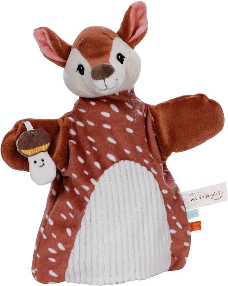 Nici Schmusetuch "My first NICI, Handpuppe Rehkitz 2in1 26x25 cm" sanfte Materialmix aus glattem und geripptem Plüsch von Nici