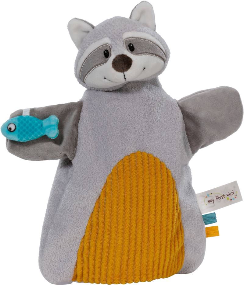 Nici Schmusetuch "My first NICI, Handpuppe Waschbär 2in1 26x25 cm" sanfte Materialmix aus glattem und geripptem Plüsch von Nici