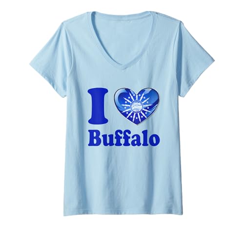 Damen Western New York 716 Retro Herz Emblem T-Shirt mit V-Ausschnitt von Nickel City Tailgate Gear