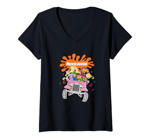 Damen Nickelodeon Girls Jeep Ride Fun 90s Cartoon Vibes T-Shirt mit V-Ausschnitt Damen Nickelodeon Girls Jeep Ride Fun 90s Cartoon Vibes T-Shirt mit V-Ausschnitt von Nickelodeon