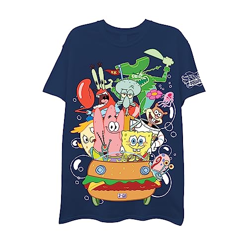 Herren T-Shirt Spongebob Schwammkopf – Spongebob, Patrick & Krusty Krabbe, Plankton und Squidward, Marineblau, L von Nickelodeon