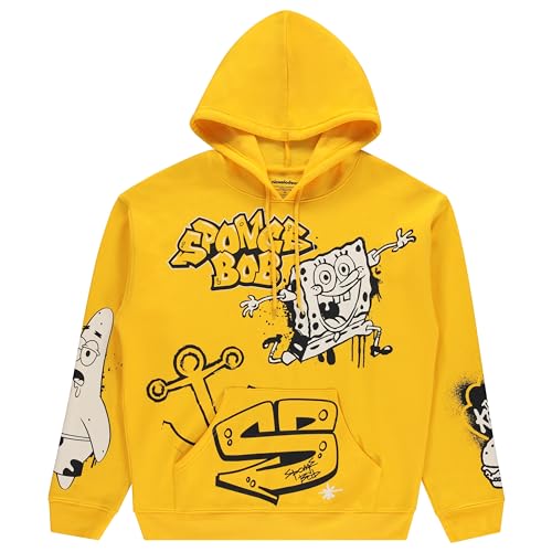 Nickelodeon Spongebob Squarepants Herren-Kapuzenpullover – Spongebob, Patrick & Krusty Krab Kapuzen-Sweatshirt, Gold, Small von Nickelodeon