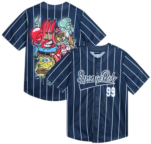 Nickelodeon Herren Spongebob Schwammkopf Rugrats Baseball Trikot - Mode Vintage Shirt - Jersey Top Männer und Frauen (S-4XL), Spongebob Navy, L von Nickelodeon