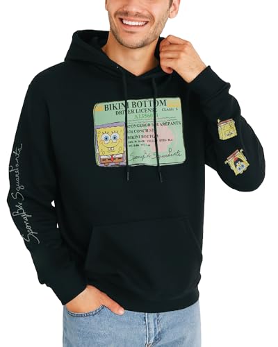 Nickelodeon Herren Spongebob und Patrick Fleece Sweatshirt - Männer und Frauen Unisex Pullover Hoodie (Größe: S-XL), Spongebob Schwarz, Large von Nickelodeon